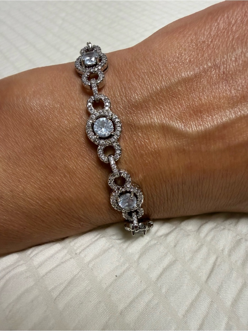 Silver-Tone Crystal Link Bracelet - Sparkling Clear Stones